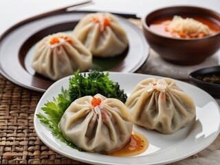 Delicious Shrimp Dumplings on a Colorful Plate Traditional Asian Cuisine Appetizer