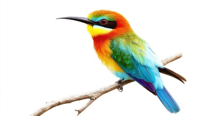 Obraz premium Colorful bee-eater bird perched on branch, white background, nature wildlife