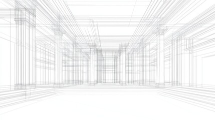 Fototapeta premium A 3D vector rendering of a buildings wireframe structure, showcasing a conceptual architectural blueprint