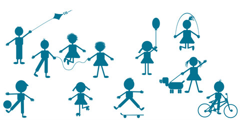 Illustration with hand-drawn stylized children playing outdoor.eps