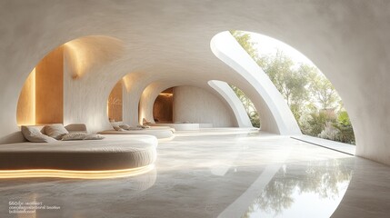 A modern architectural interior featuring a spacious,