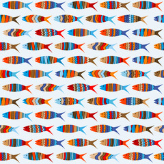 Seamless pattern with rows of colored fish.eps