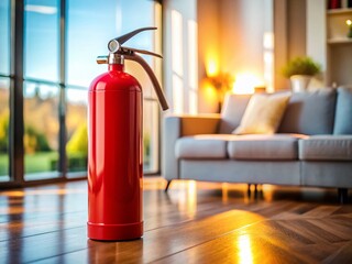 Obraz premium Silhouette of a Red Fire Extinguisher Standing in a Living Room