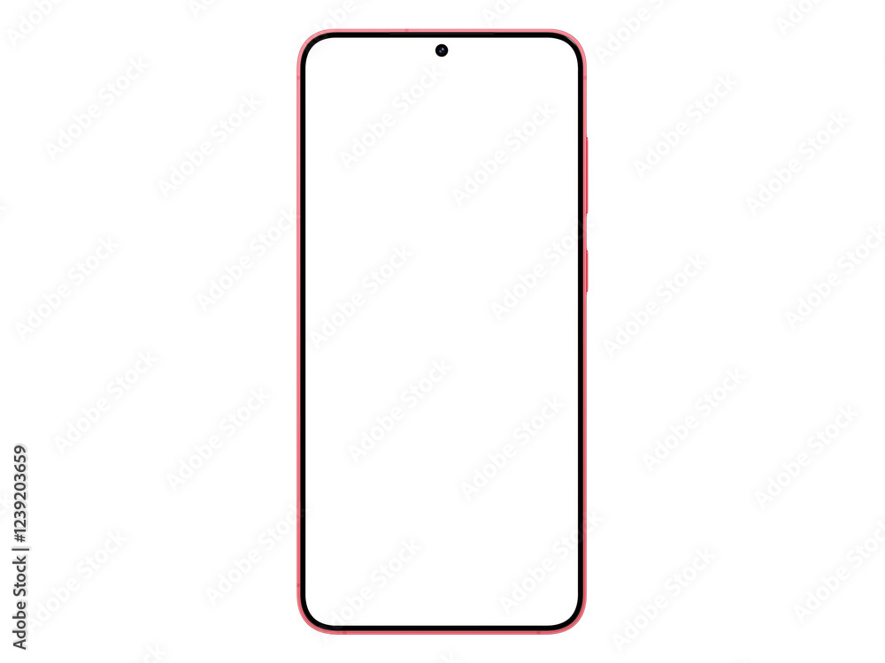 Wall mural photo of smartphone similar to android device without background. coralred color. template for mocku