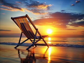 Fototapeta premium Silhouette of Beach Chair at Sunset, 3D Render Isolated on White Background