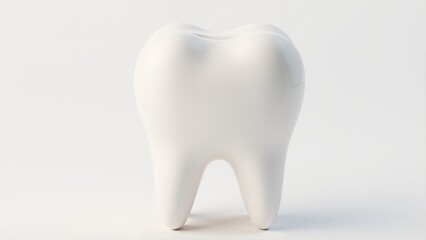 Creative tooth sculpture stands alone on a clean white surface during bright daylight