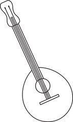 St. Patrick's Day, mandolin guitar, Irish folk musical instruments, black and white vector linear icon isolated on a white transparent background