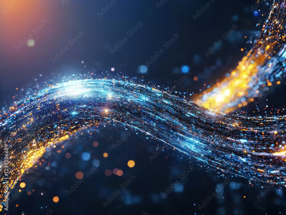 Poster visualize data flowing through a network colorful streams and particles in an interconnected gigapix