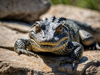 Obraz premium Close Up Portrait of a Sunbathing Texas Alligator Lizard in Natural Habitat