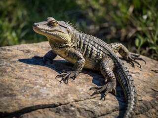 Naklejka premium Close-Up of a Texas Alligator Lizard Basking on a Stone in Its Natural Habitat