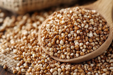 Obraz premium Buckwheat, closeup, healthy food, background