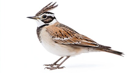 Crested lark bird profile, white background, wildlife