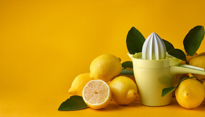 lemons and juicer on yellow heritage