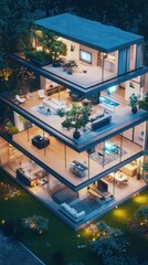 Enhancing daily life smart home revolution modern urban setting digital artwork futuristic environment aerial view imaginative portrayal of advanced technology