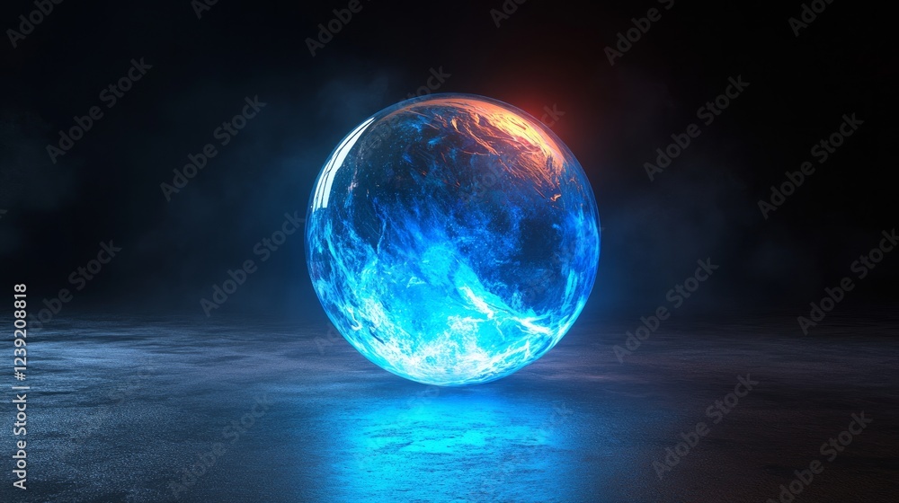 Fototapete a futuristic 3d rendering of a glowing spherical orb with a color gradient, set against a black back