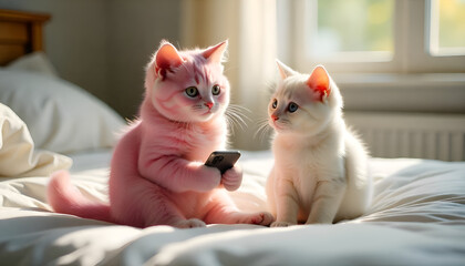 Beautiful Portrait little cat on a sofa Bad photography  3D background