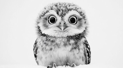 Obraz premium Cute baby owl portrait, snowy background, wildlife, nature