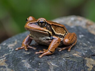 Fototapeta premium Close Up Macro of a Colorful North American Frog Sitting on a Rock in Its Natural Wetland Habitat