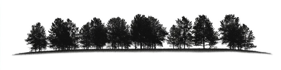 High-Resolution Silhouette of a Majestic Treeline Against a Crisp White Backdrop