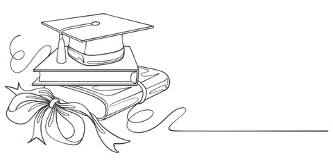 line art drawing of graduation hat vector illustration