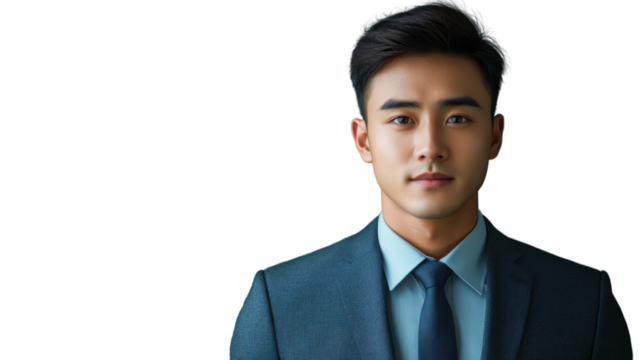 Confident asian businessman posing on transparent background