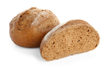 Whole and cut bread isolated on white