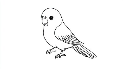 Obraz premium Cute budgie line drawing, pet bird illustration, white background, coloring page