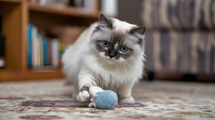 Beautiful Portrait little cat on a sofa Bad photography  3D background