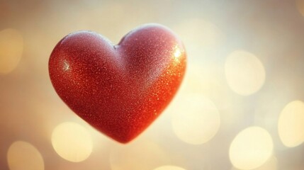 Fototapeta premium Red Glittery Heart Romantic Symbol Bokeh Background