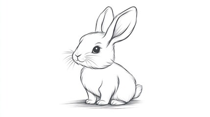 Fototapeta premium Cute bunny rabbit drawing, white background, Easter card design