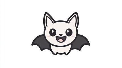 Cute cartoon bat flying, white background, Halloween