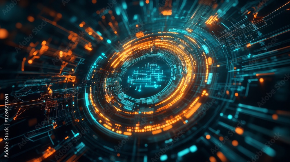 Poster a holographic cybersecurity shield overlaying a digital circuit board, signifying encrypted data pro