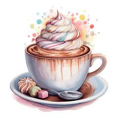 Hot Cocoa Illustration Vector Watercolor Clipart