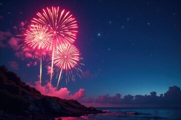 Night sky ablaze with vibrant fireworks bursts, pyrotechnics, sky