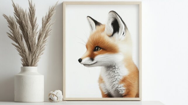 Cute fox portrait, home decor, neutral background