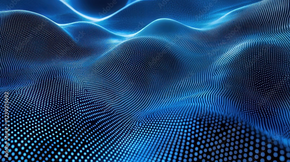 Poster a pixelated blue pattern of digital data dots forming a high-tech background, ideal for futuristic a