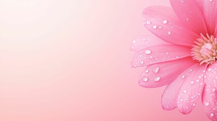 Pink flower in a water droplet on soft pastel pink background, macro photography, high detail, gentle lighting, artistic and delicate style