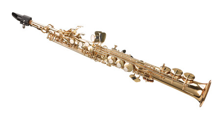 Jazz. One beautiful saxophone isolated on white