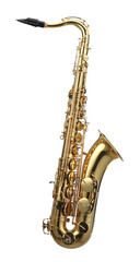 Jazz. One beautiful saxophone isolated on white