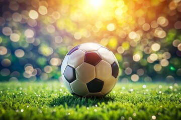 Naklejka premium Soccer Ball in Grassy Field Top View