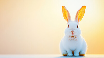Obraz premium Charming white easter bunny with glasses and bow tie in a festive backdrop