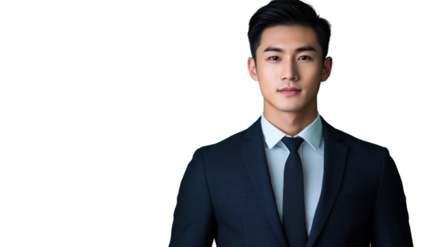 Confident asian businessman posing on transparent background