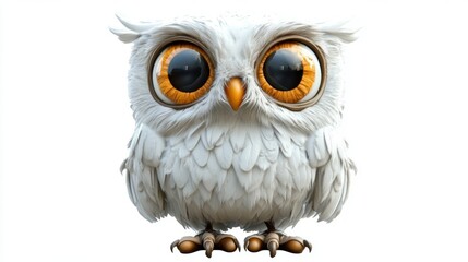 Fototapeta premium Cute white owl, cartoon style, isolated, white background, children's book illustration