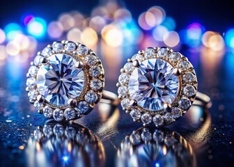 Fototapeta premium Sparkling Diamond Earrings: Macro Close-up, Luxury Jewelry Photography