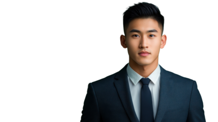Confident asian businessman posing on transparent background