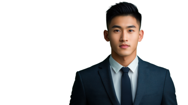 Confident asian businessman posing on transparent background