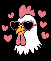 Funny Chicken With Sunglasses and Hearts Valentines Day