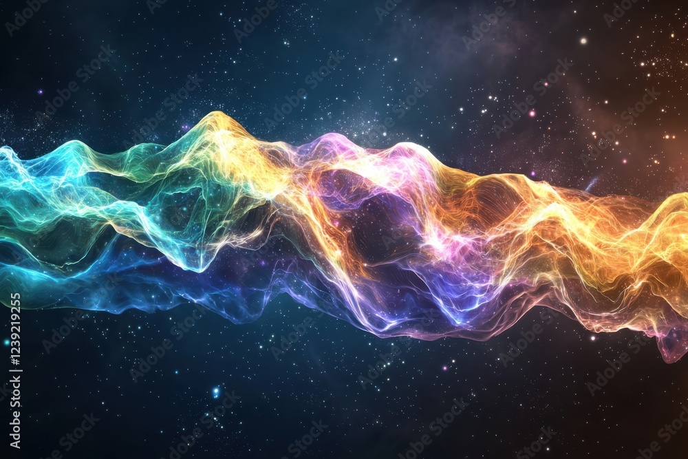 Poster visualize sound waves flowing through space digital gigapixel art abstract patterns cosmic environme