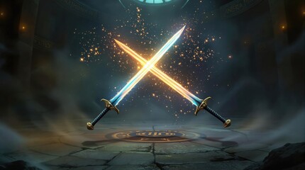 Glowing Swords Clash Mystical Arena