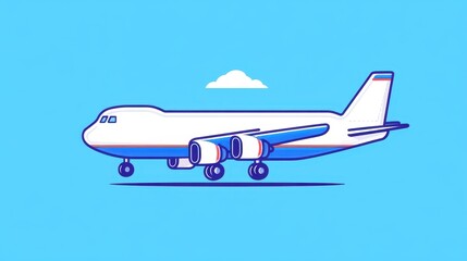 Minimalist Airplane Illustration on Blue Background with Cloud